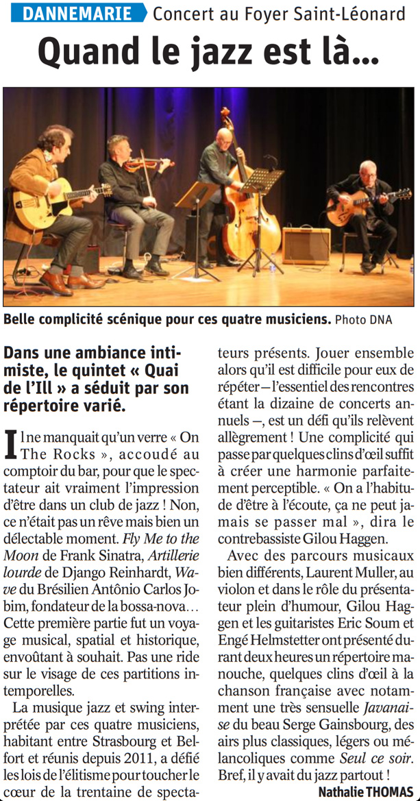 Article des DNA du 16 novembre 2019 - Quand le jazz est là ...